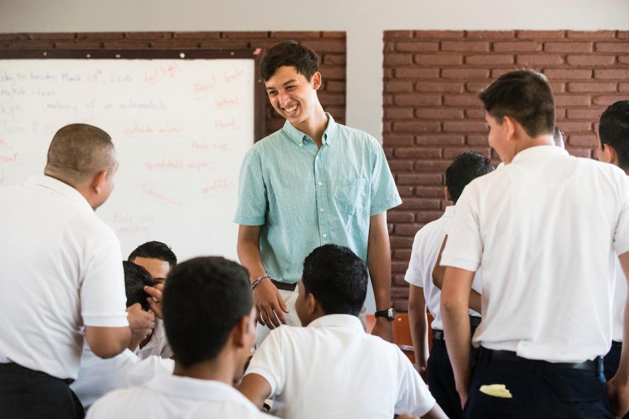 Students smiling and talking