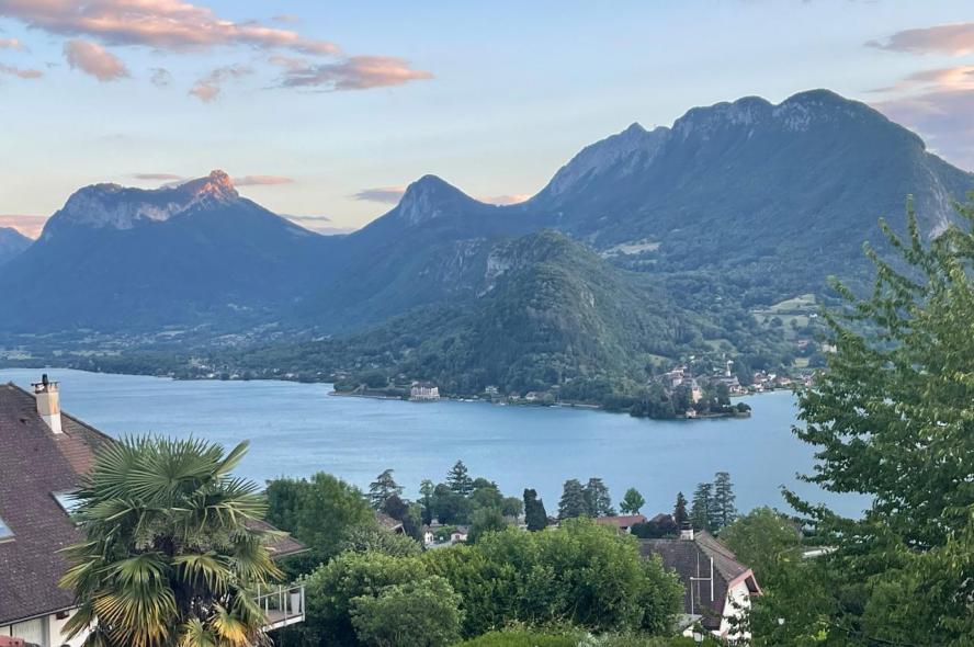 Talloires, France, landscape of mountains, water, and greenery
