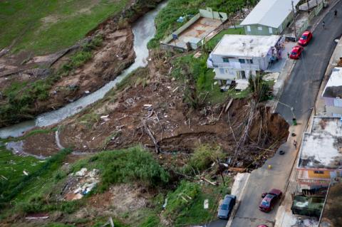 aerial view of devastation in Puerto Rico from Hurricane Maria