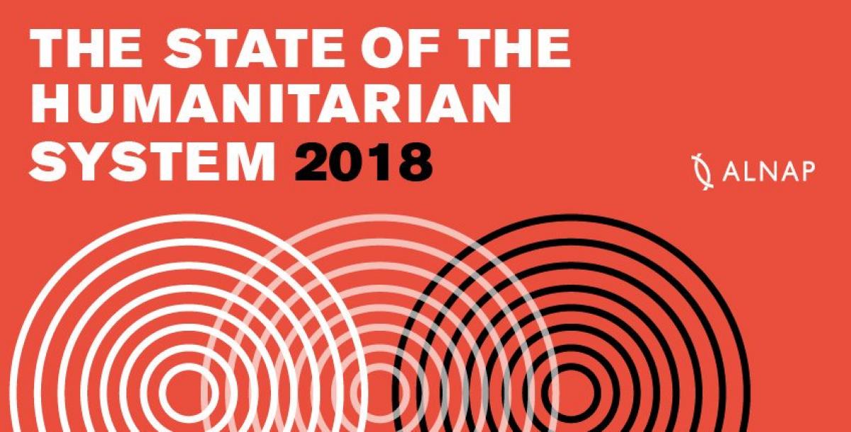 Poster advertising the state of the humanitarian system 2018 event for the Boston launch of ALNAP