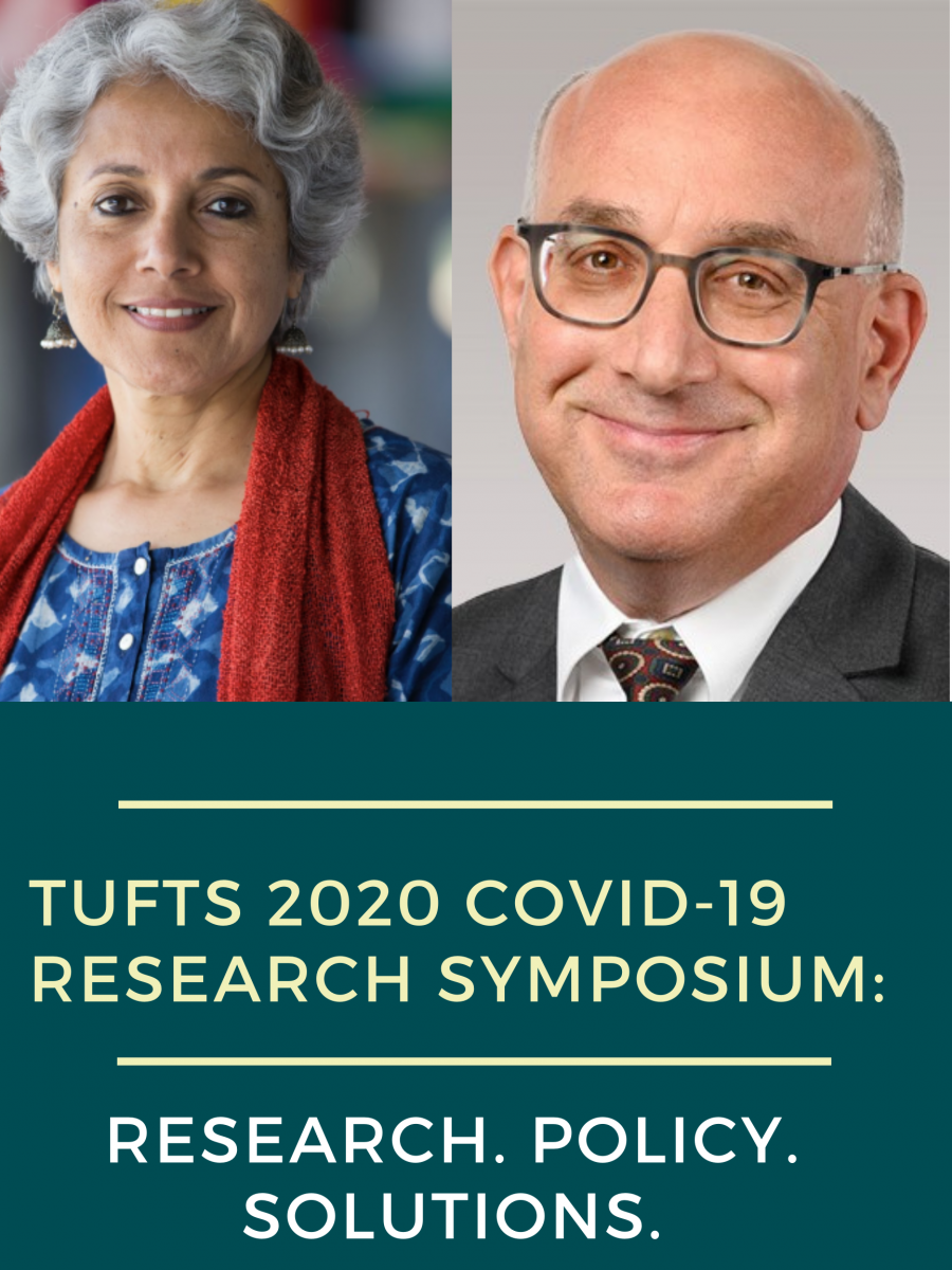 Photos of speakers for upcoming COVID-19 Research Symposium. Dr. Soumya Swaminathan, Chief Scientist, World Health Organization, and Dr. Eric Rubin, Editor-in-Chief, New England Journal of Medicine